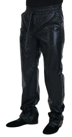 Schwarze, glänzende Nylonhose mit Kordelzug