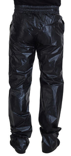 Schwarze, glänzende Nylonhose mit Kordelzug