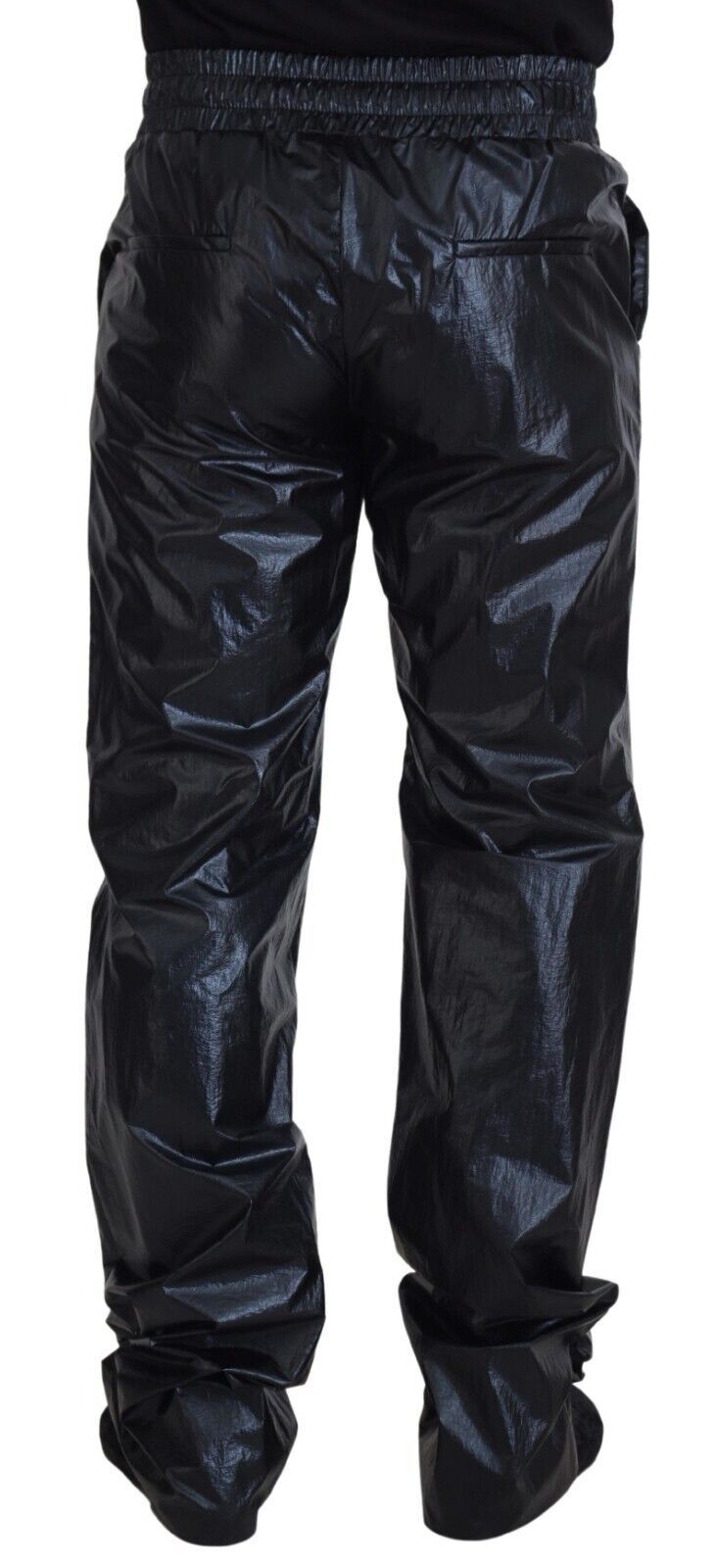 Schwarze, glänzende Nylonhose mit Kordelzug