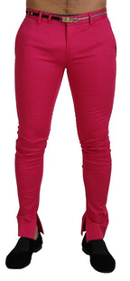 Rosa Hose mit Reißverschluss, Schnalle und hohem Bund