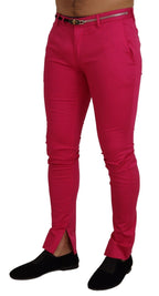 Rosa Hose mit Reißverschluss, Schnalle und hohem Bund