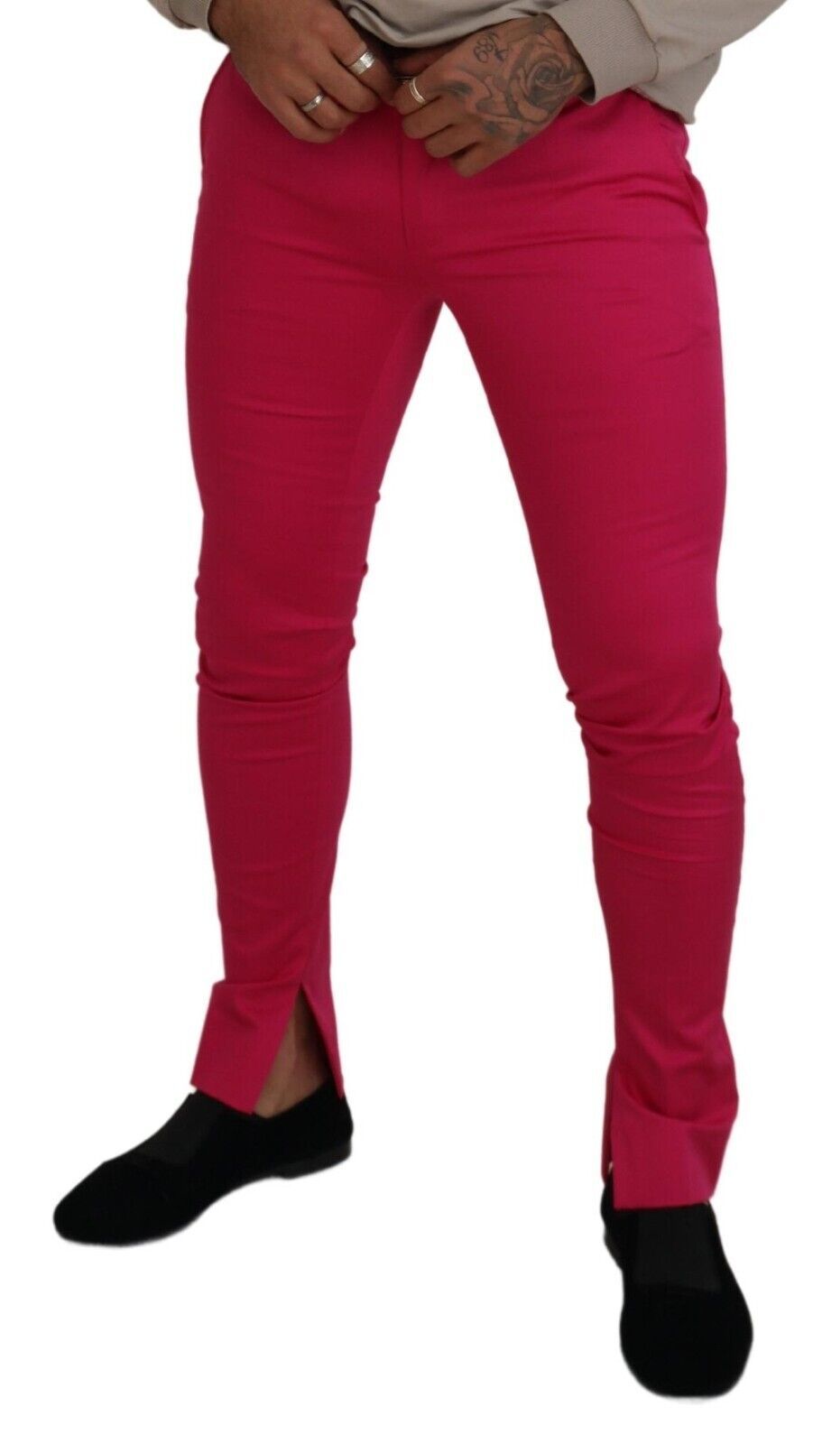 Rosa Hose mit Reißverschluss, Schnalle und hohem Bund