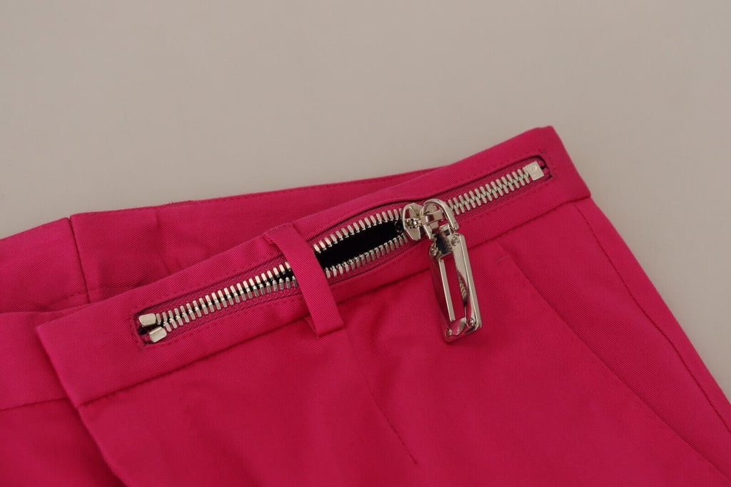 Rosa Hose mit Reißverschluss, Schnalle und hohem Bund