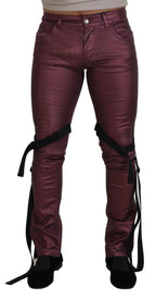 Magenta Cotton Men's Casual Harness Denim Jeans