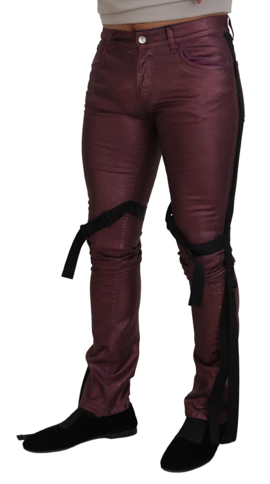 Magenta Cotton Men's Casual Harness Denim Jeans