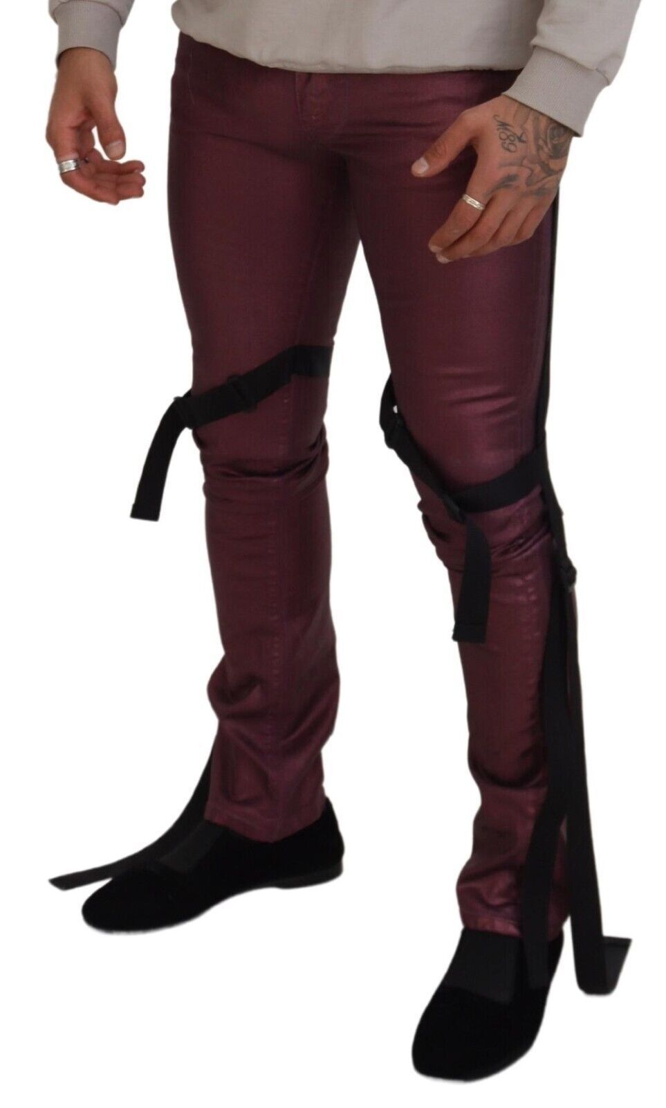 Magenta Cotton Men's Casual Harness Denim Jeans