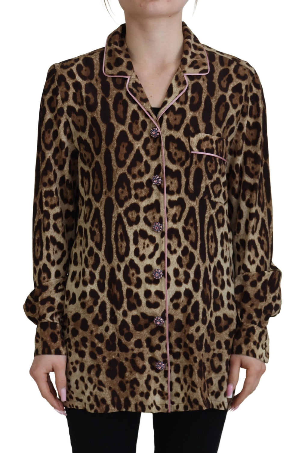 Bluse mit langen Ärmeln und braunem Leopardenmuster