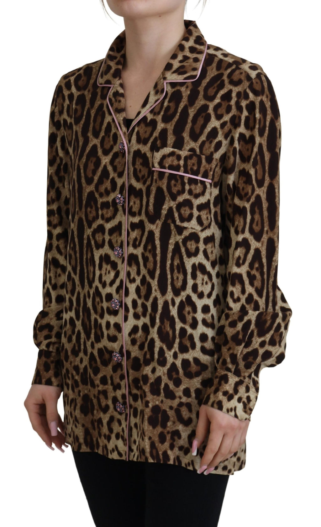 Bluse mit langen Ärmeln und braunem Leopardenmuster