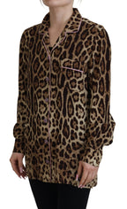 Bluse mit langen Ärmeln und braunem Leopardenmuster