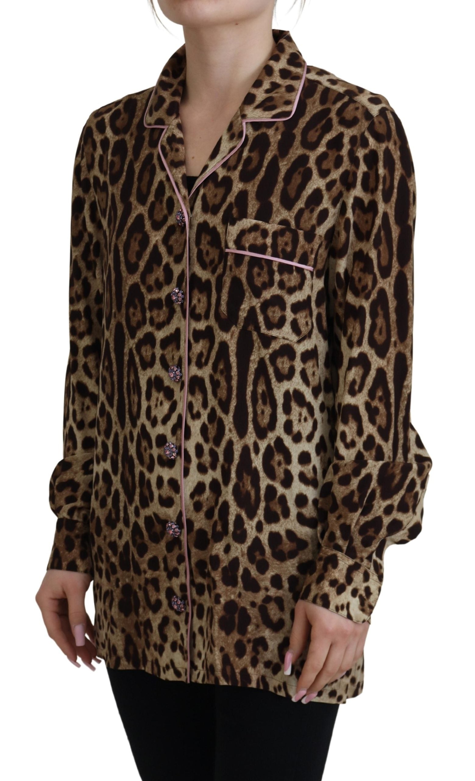 Bluse mit langen Ärmeln und braunem Leopardenmuster