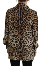 Bluse mit langen Ärmeln und braunem Leopardenmuster
