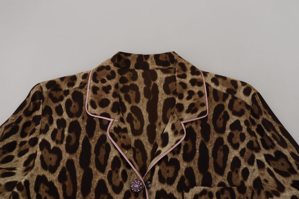 Bluse mit langen Ärmeln und braunem Leopardenmuster
