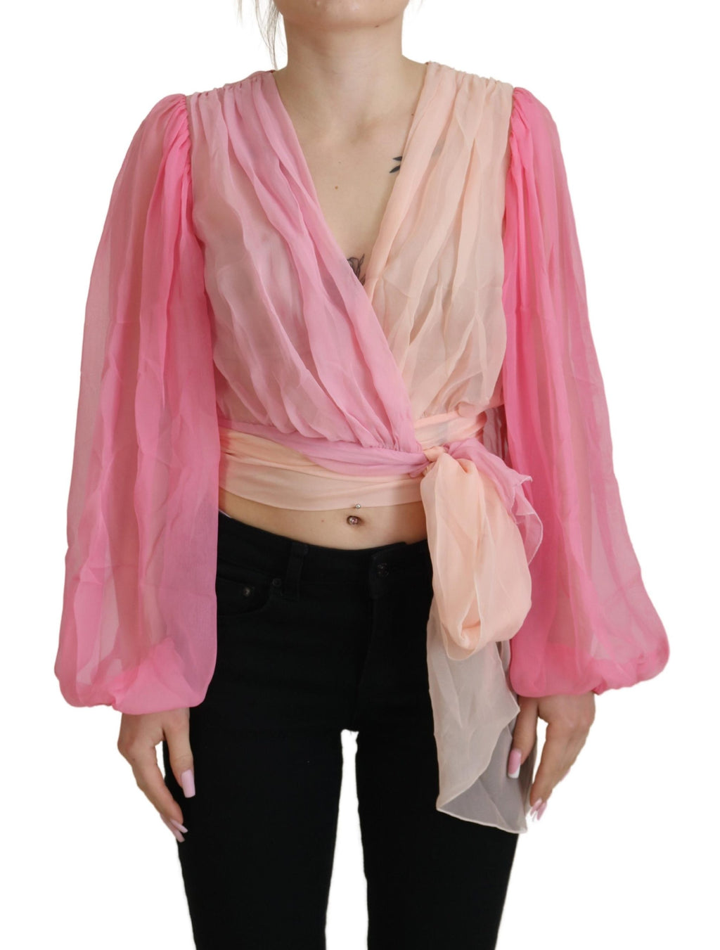 Seidenwickelbluse Langarm Rosa