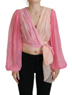 Seidenwickelbluse Langarm Rosa