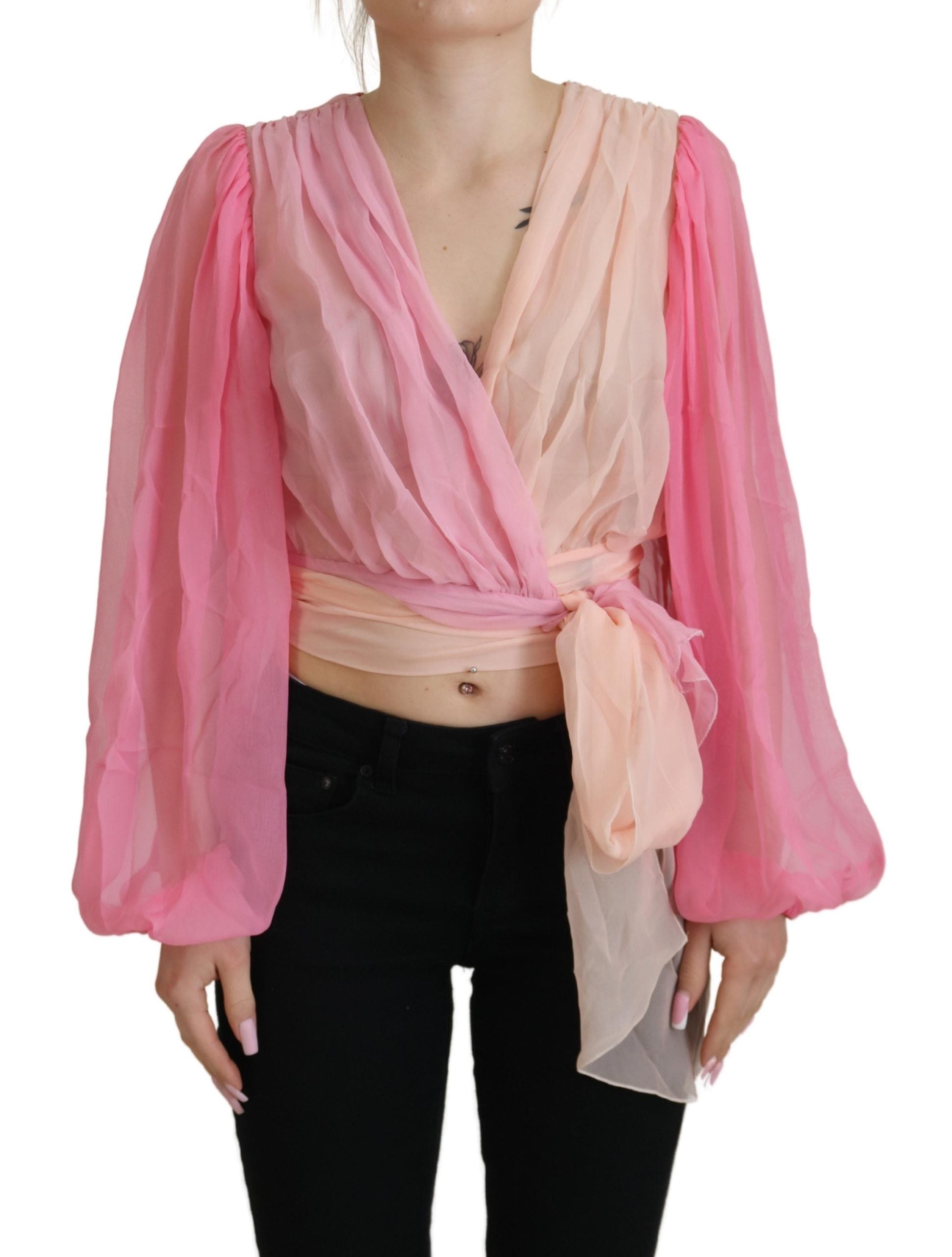 Seidenwickelbluse Langarm Rosa
