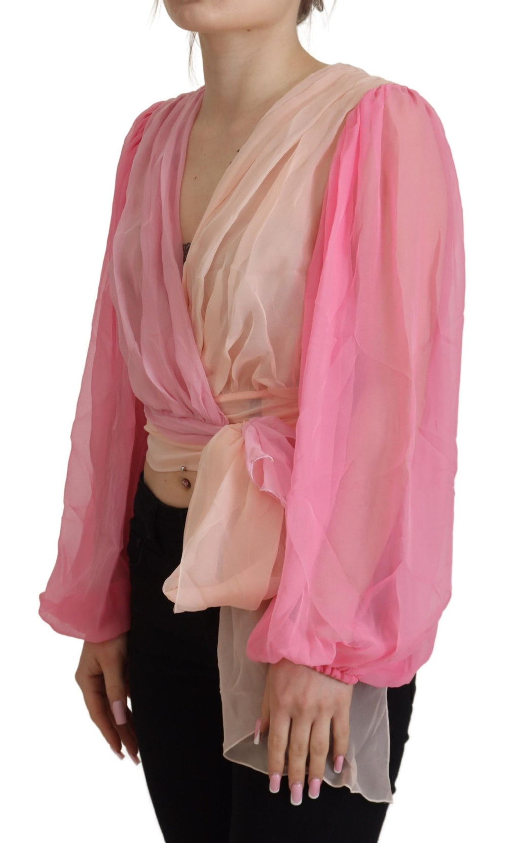 Seidenwickelbluse Langarm Rosa