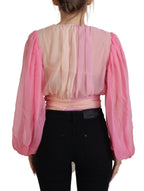 Seidenwickelbluse Langarm Rosa