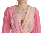 Seidenwickelbluse Langarm Rosa
