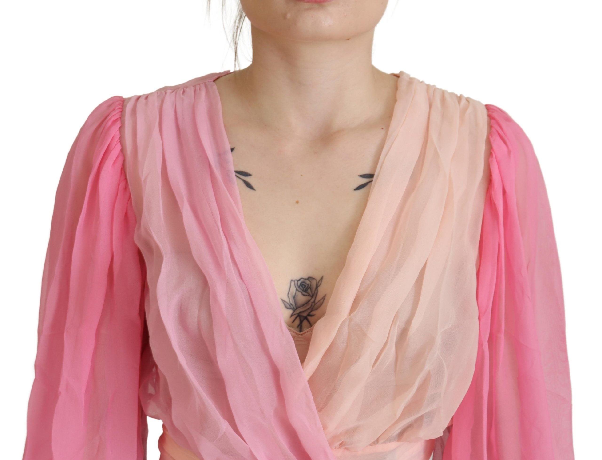 Seidenwickelbluse Langarm Rosa