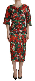 Mehrfarbiges Etui-Midikleid aus Geranium-Seide