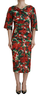 Mehrfarbiges Etui-Midikleid aus Geranium-Seide