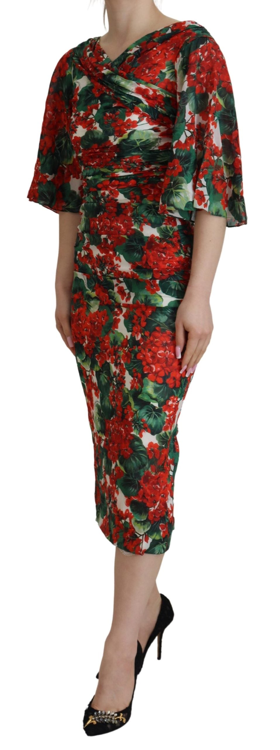 Mehrfarbiges Etui-Midikleid aus Geranium-Seide