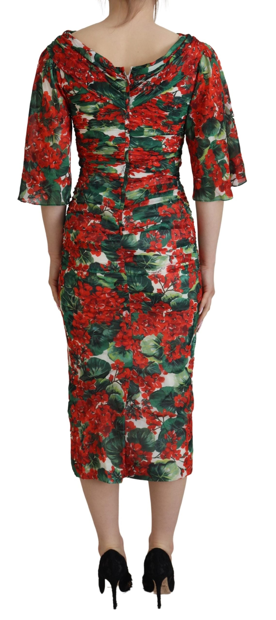 Mehrfarbiges Etui-Midikleid aus Geranium-Seide