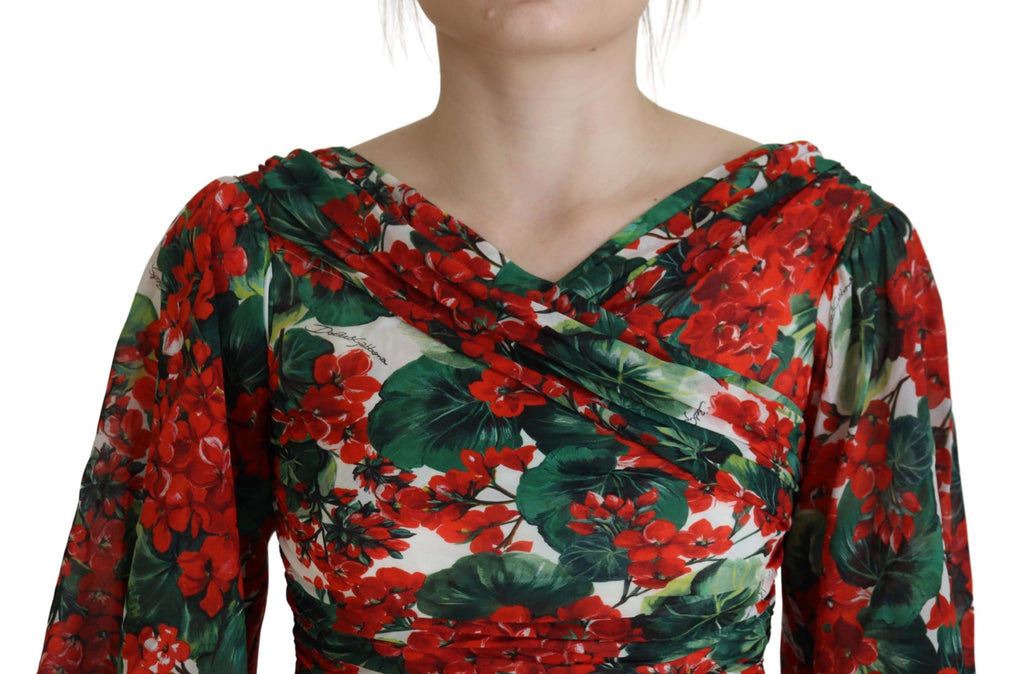 Mehrfarbiges Etui-Midikleid aus Geranium-Seide