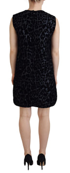 Schwarzes Leopard Shift-Minikleid aus Polyester