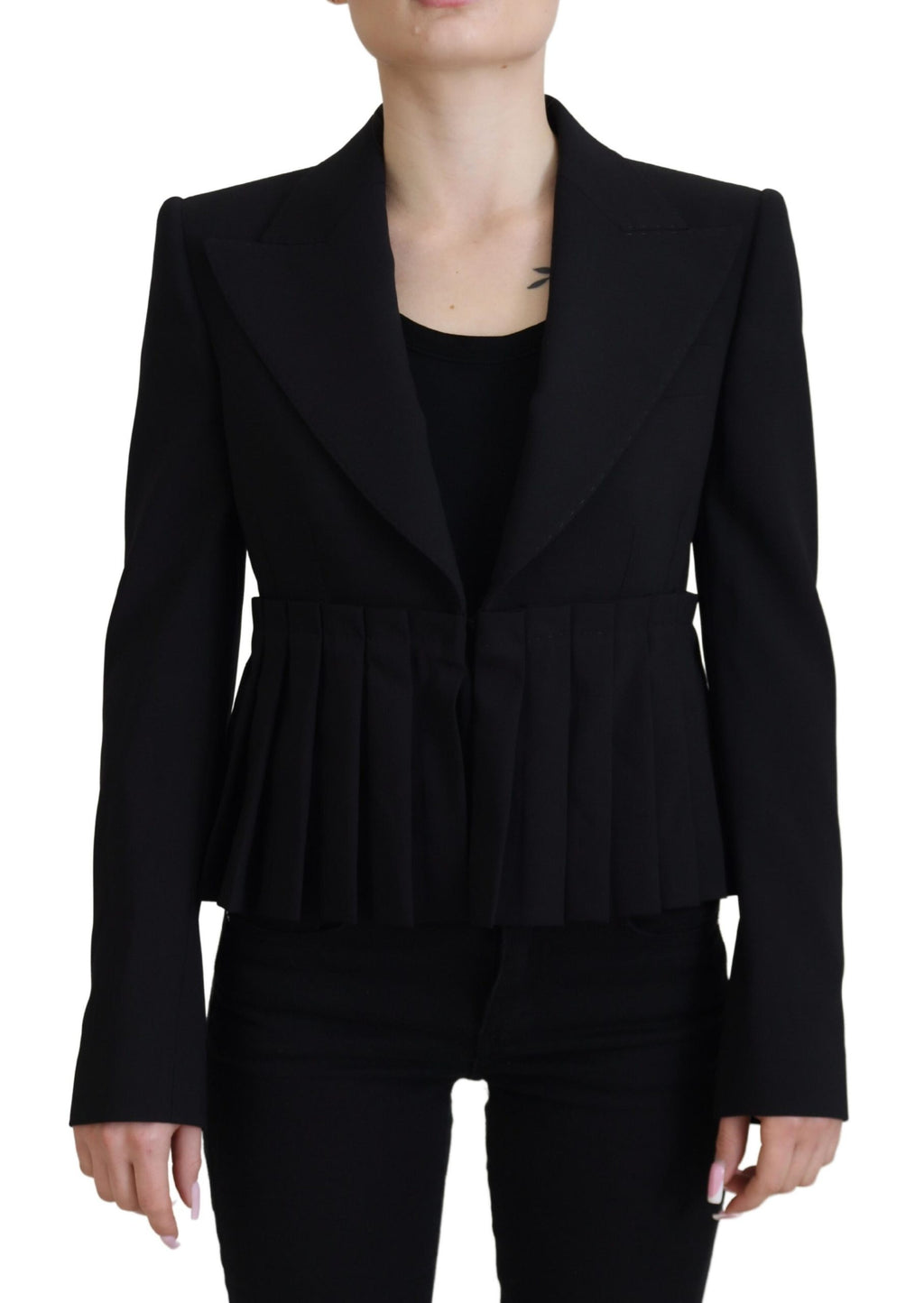Schwarzer, einreihiger Blazer aus Wolle