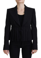 Schwarzer, einreihiger Blazer aus Wolle