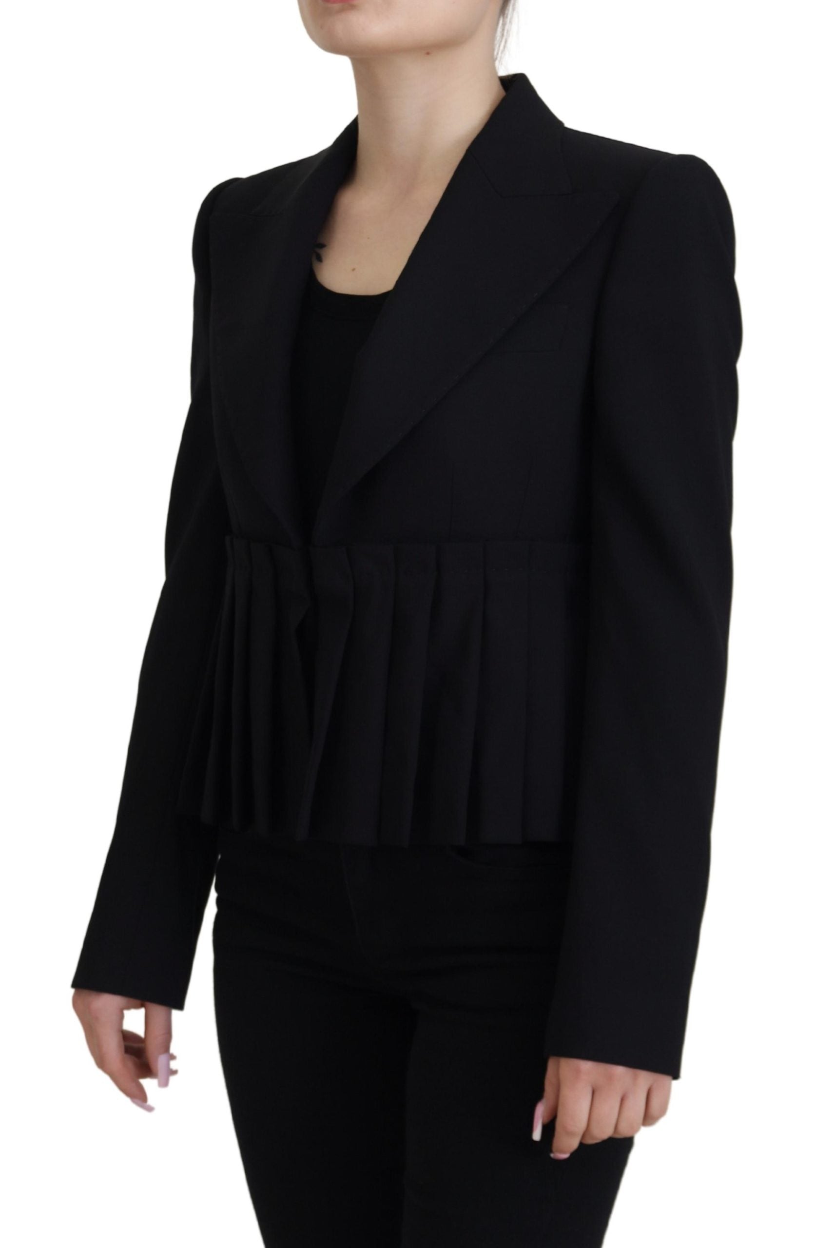 Schwarzer, einreihiger Blazer aus Wolle