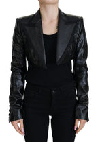 Schwarze Cropped-Blazerjacke aus Baumwolle mit langen Ärmeln