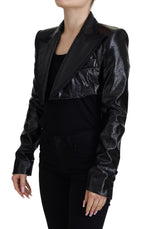 Schwarze Cropped-Blazerjacke aus Baumwolle mit langen Ärmeln