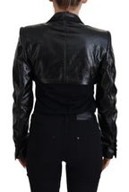 Schwarze Cropped-Blazerjacke aus Baumwolle mit langen Ärmeln