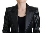 Schwarze Cropped-Blazerjacke aus Baumwolle mit langen Ärmeln