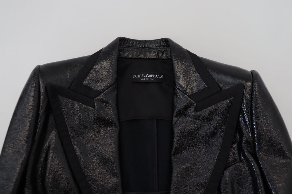 Schwarze Cropped-Blazerjacke aus Baumwolle mit langen Ärmeln