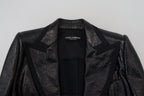 Schwarze Cropped-Blazerjacke aus Baumwolle mit langen Ärmeln