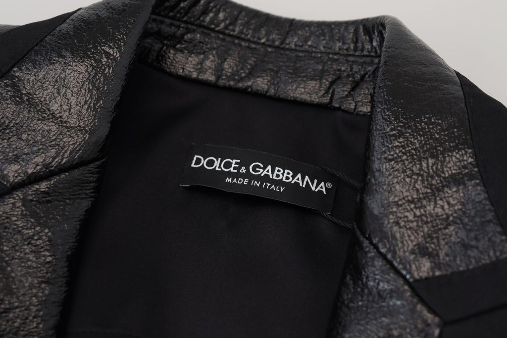 Schwarze Cropped-Blazerjacke aus Baumwolle mit langen Ärmeln