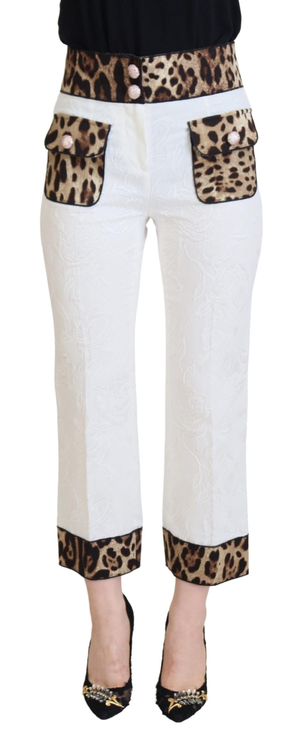 Weiß Leopard Muster High Waist Hose