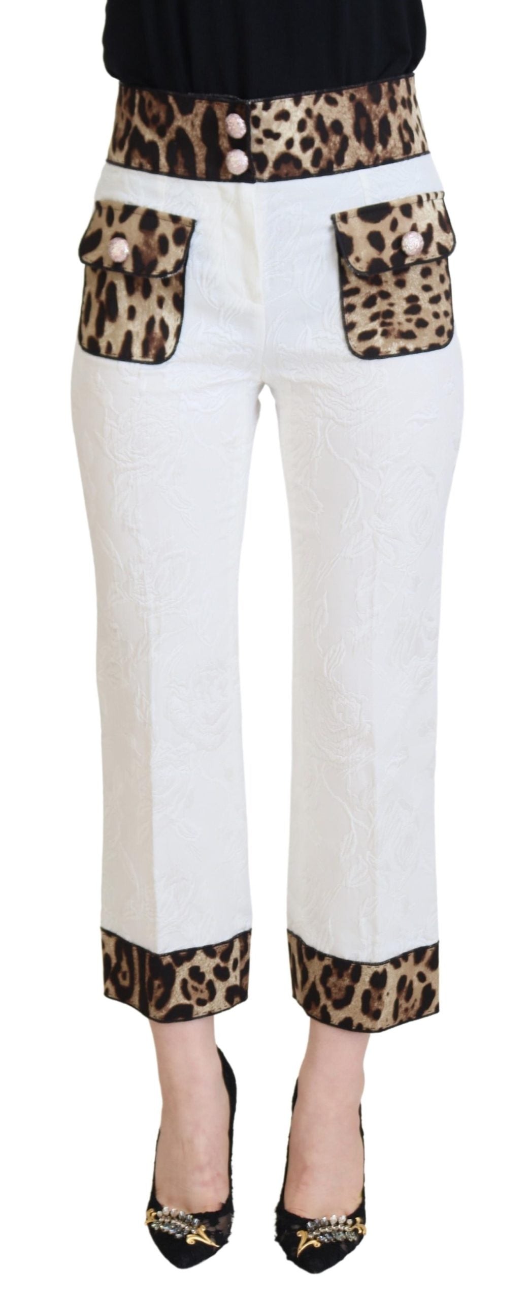 Weiß Leopard Muster High Waist Hose