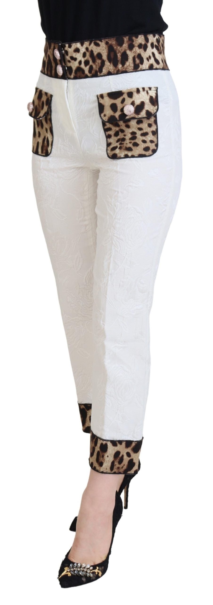 Weiß Leopard Muster High Waist Hose