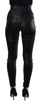 Schwarze Washed Cotton Skinny Denim Jeans