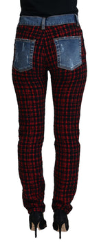 Blue Checkered Back Skinny Denim Jeans