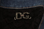 Schwarze Skinny-Jeans mit floraler Spitze vorne