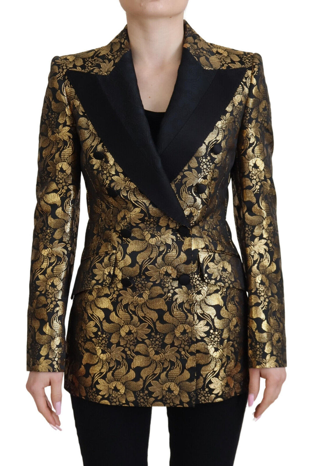 Schwarzgoldener Jacquard-Mantel Blazer Jacke