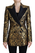 Schwarzgoldener Jacquard-Mantel Blazer Jacke