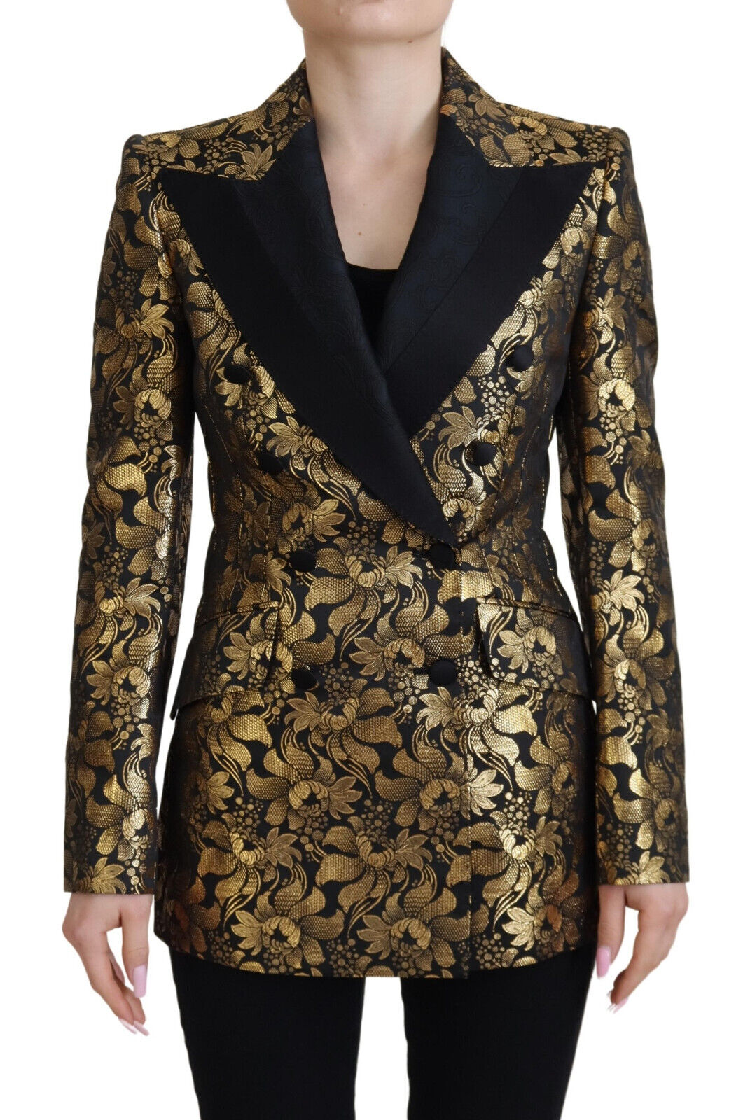 Schwarzgoldener Jacquard-Mantel Blazer Jacke