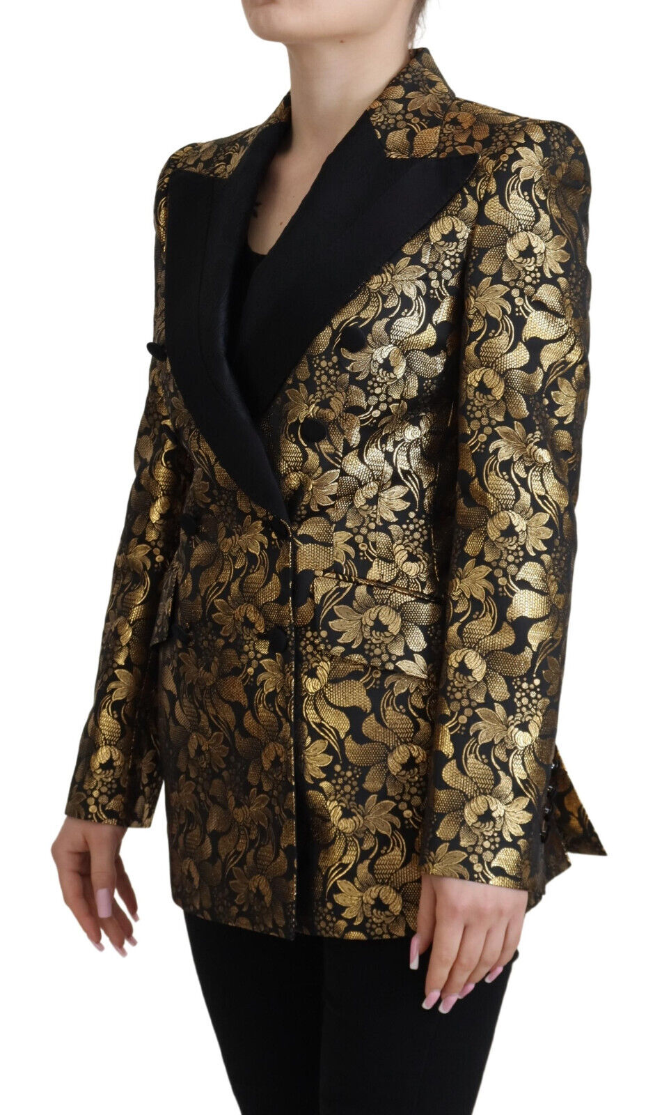 Schwarzgoldener Jacquard-Mantel Blazer Jacke