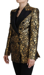 Schwarzgoldener Jacquard-Mantel Blazer Jacke
